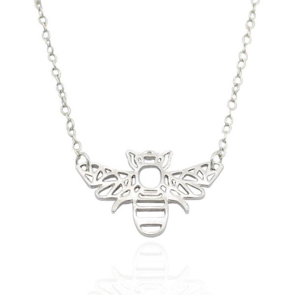 Origami Bee Necklace - Alloy Metal - Nickel Coated - Silver
