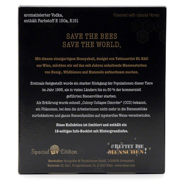 Special Edition "Save-The-Bees" Black Vodka with Honey (40% ABV) in Decorative 500ml Skull Bottle