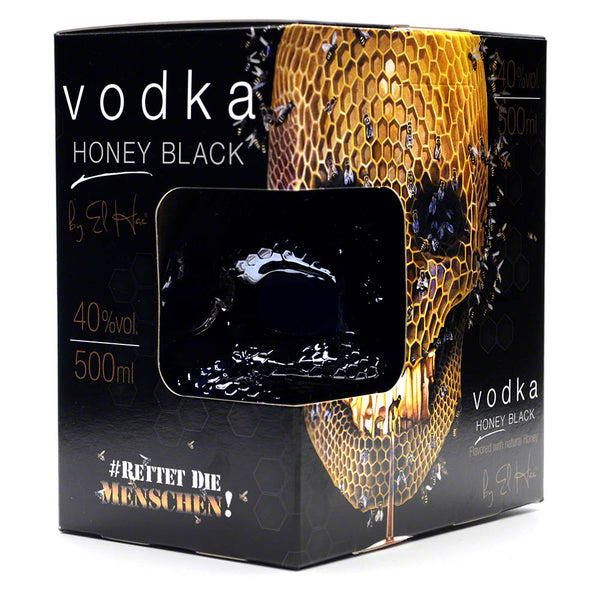 Special Edition "Save-The-Bees" Black Vodka with Honey (40% ABV) in Decorative 500ml Skull Bottle