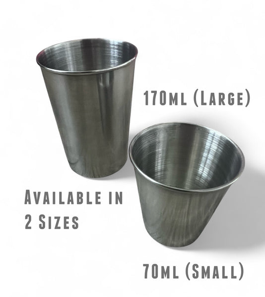 Stainless Steel Travel Mead Cups. Pack of 4 Cups with ‘Leather Look’ Zip-Up Carry Pouch (Choose from 2 Sizes) - Cups Only (No Mead).
