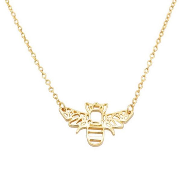 Origami Bee Necklace - Alloy Metal - Nickel Coated - Gold