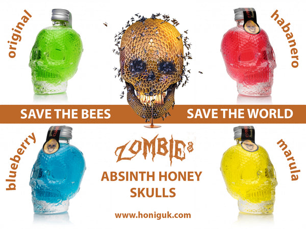 Special Edition "Save-The-Bees" ZOMBIE'S ABSINTH HONEY (30% ABV) 4 Pack with 1 Each of ALL Four 0.05l Flavours